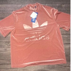 Pink velvet mock neck Adidas top